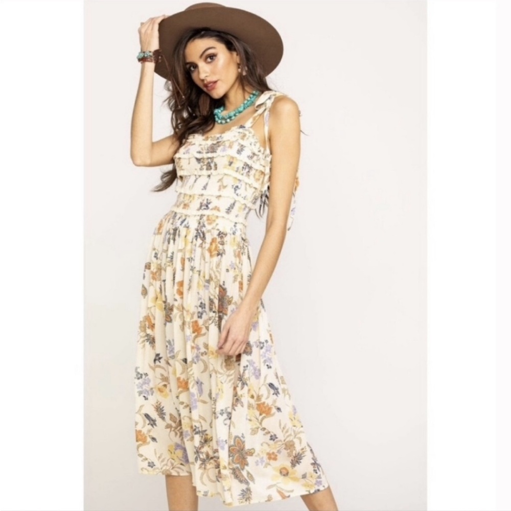 Free People Isla Floral Midi Dress Cream L
